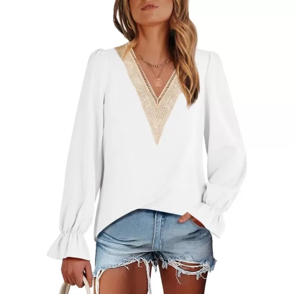 imageANRABESS Womens Long Sleeve Tops Dressy Casual Loose Lace Trim V Neck Boho Blouse Shirt Fall Fashion 2023 Trendy ShirtsWhite
