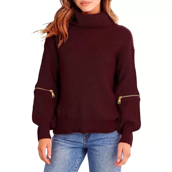 imageANRABESS Womens Long Sleeve Turtleneck Chunky Knit Loose Oversized Sweater Pullover Jumper Tops07wine Red