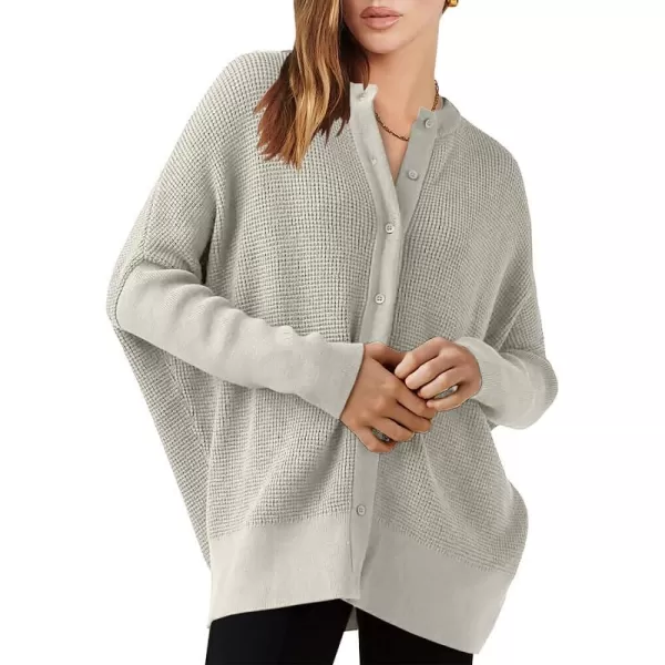 imageANRABESS Womens Long Sleeve Waffle Knit Sweater Button Down Open Front Casual Cardigan amp Detached TurtleneckGray