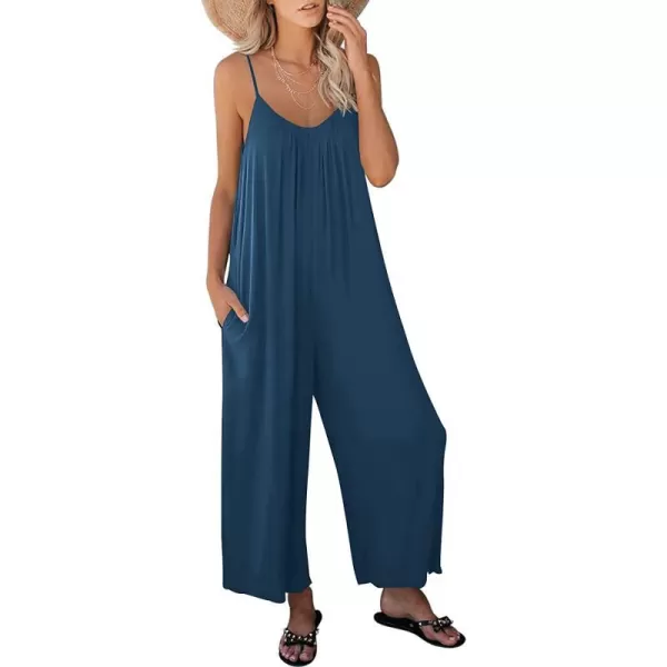 imageANRABESS Womens Loose Casual Sleeveless Adjustable Spaghetti Strap Jumpsuits Stretchy Wide Leg Rompers with PocketsBlue