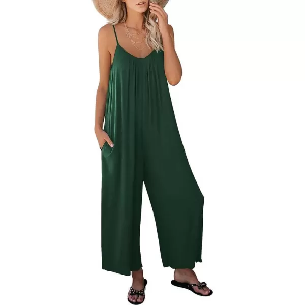 imageANRABESS Womens Loose Casual Sleeveless Adjustable Spaghetti Strap Jumpsuits Stretchy Wide Leg Rompers with PocketsDeep Green
