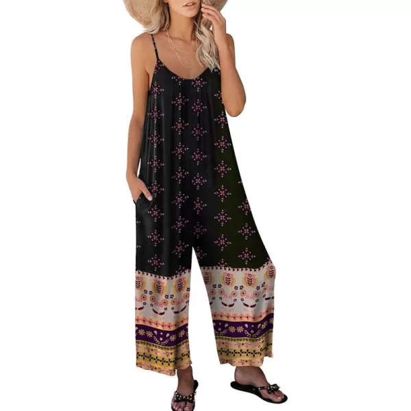 imageANRABESS Womens Loose Casual Sleeveless Adjustable Spaghetti Strap Jumpsuits Stretchy Wide Leg Rompers with PocketsFloral Black 2