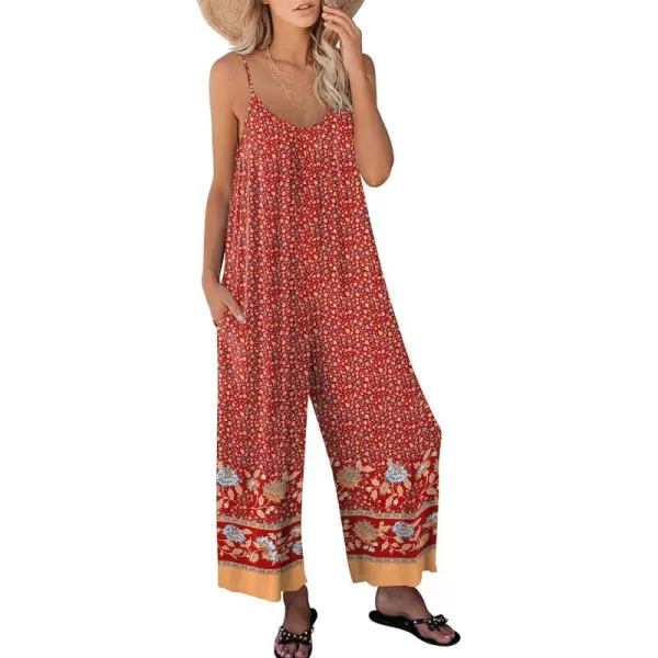 imageANRABESS Womens Loose Casual Sleeveless Adjustable Spaghetti Strap Jumpsuits Stretchy Wide Leg Rompers with PocketsFloral Red 2