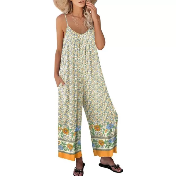 imageANRABESS Womens Loose Casual Sleeveless Adjustable Spaghetti Strap Jumpsuits Stretchy Wide Leg Rompers with PocketsFloral Yellow 2