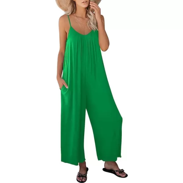 imageANRABESS Womens Loose Casual Sleeveless Adjustable Spaghetti Strap Jumpsuits Stretchy Wide Leg Rompers with PocketsGrass