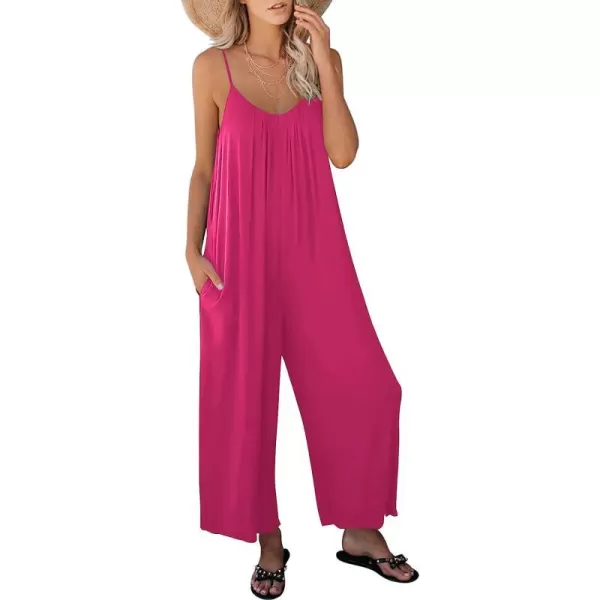 imageANRABESS Womens Loose Casual Sleeveless Adjustable Spaghetti Strap Jumpsuits Stretchy Wide Leg Rompers with PocketsRose