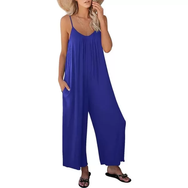 imageANRABESS Womens Loose Casual Sleeveless Adjustable Spaghetti Strap Jumpsuits Stretchy Wide Leg Rompers with PocketsRoyal Blue