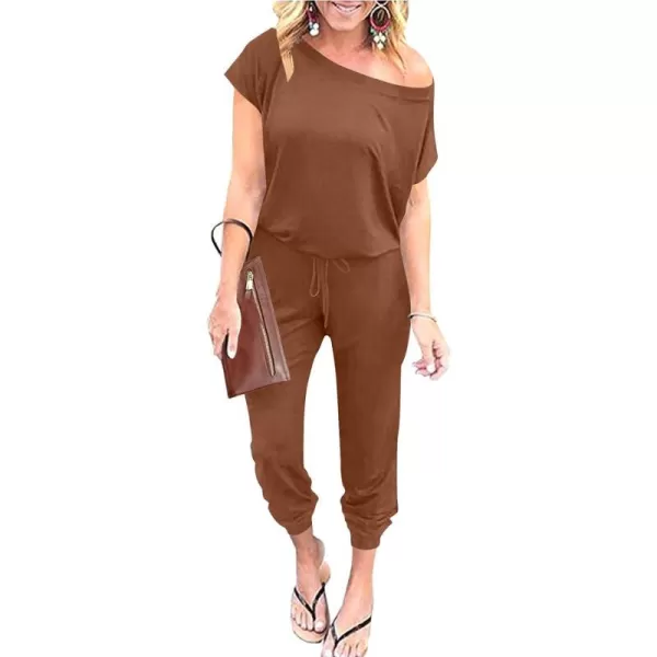 imageANRABESS Womens Loose Summer Casual Off Shoulder Elastic Waist Stretchy Long Romper Jumpsuit01brick Red