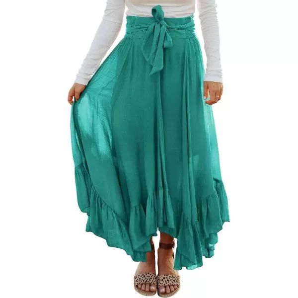 imageANRABESS Womens Maxi Skirt High Waist Tie Front Pleated Flowy Ruffle Asymmetric Long SkirtsLake