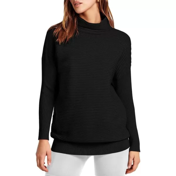 imageANRABESS Womens Mock Neck Batwing Long Sleeve Ribbed Knit Casual Soft Pullover Sweater Jumper TopBlack