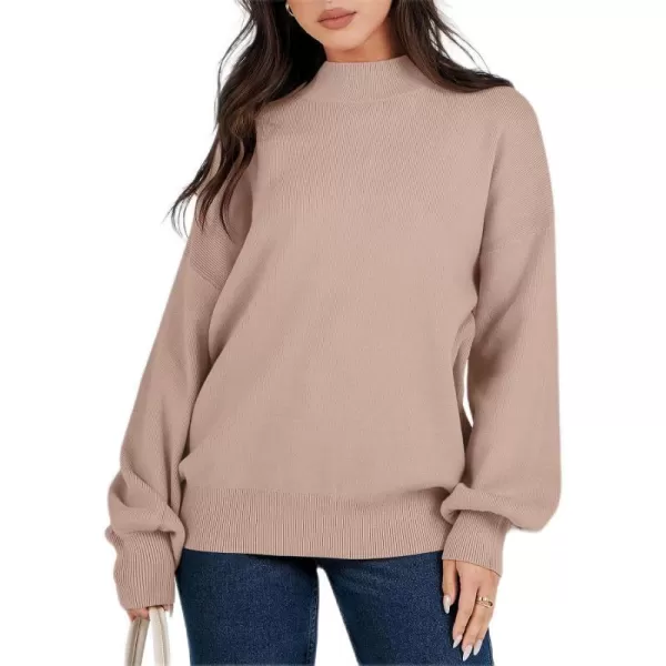 imageANRABESS Womens Mock Neck Batwing Sleeve 2024 Spring Oversized Sweater Casual Ribbed Knit Tunic Pullover TopKhaki