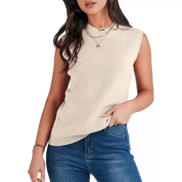 imageANRABESS Womens Mock Neck Knit Sweater Vest Casual Sleeveless Summer Trendy Ribbed Pullover Tank TopsApricot