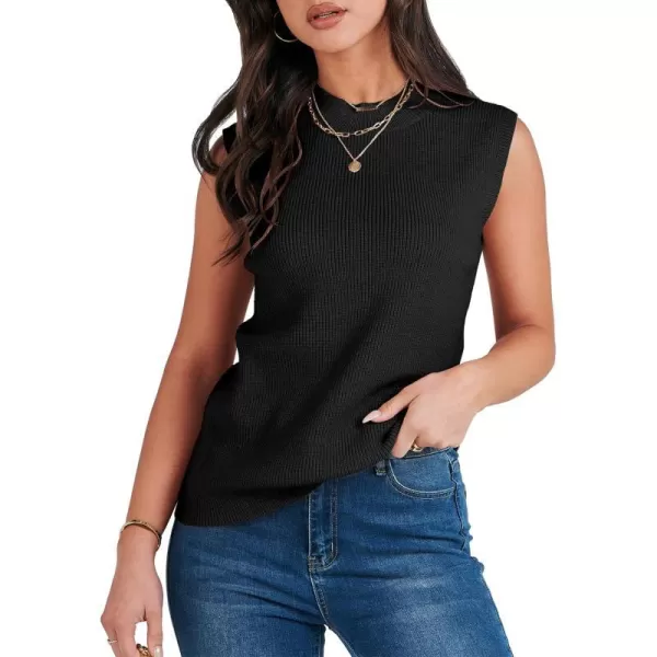 imageANRABESS Womens Mock Neck Knit Sweater Vest Casual Sleeveless Summer Trendy Ribbed Pullover Tank TopsBlack