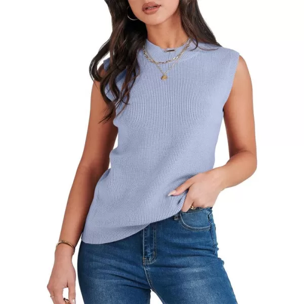 imageANRABESS Womens Mock Neck Knit Sweater Vest Casual Sleeveless Summer Trendy Ribbed Pullover Tank TopsBlue