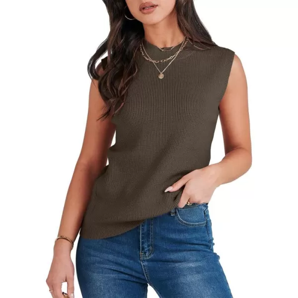 imageANRABESS Womens Mock Neck Knit Sweater Vest Casual Sleeveless Summer Trendy Ribbed Pullover Tank TopsBrown