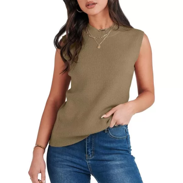 imageANRABESS Womens Mock Neck Knit Sweater Vest Casual Sleeveless Summer Trendy Ribbed Pullover Tank TopsCamel