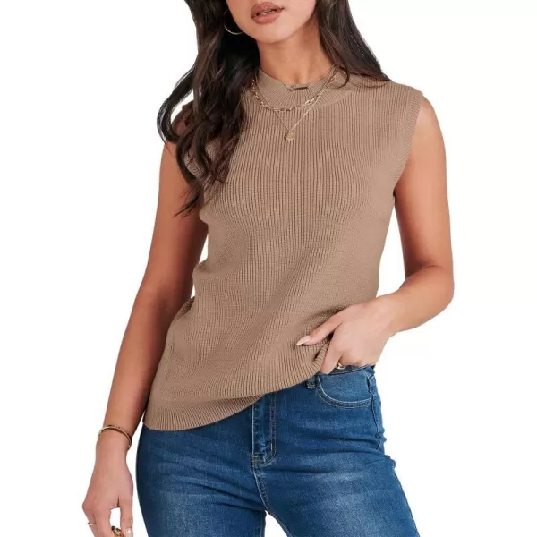 imageANRABESS Womens Mock Neck Knit Sweater Vest Casual Sleeveless Summer Trendy Ribbed Pullover Tank TopsKhaki