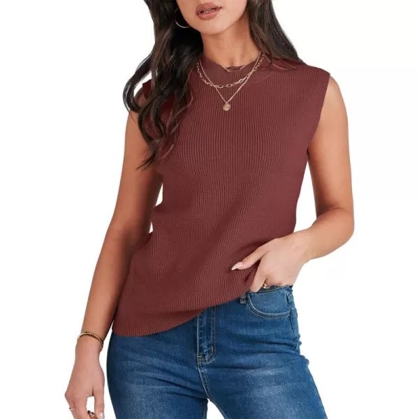 imageANRABESS Womens Mock Neck Knit Sweater Vest Casual Sleeveless Summer Trendy Ribbed Pullover Tank TopsMaroon
