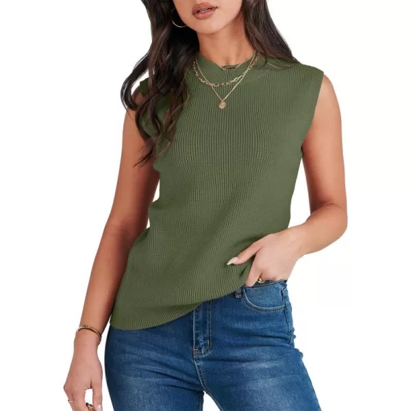 imageANRABESS Womens Mock Neck Knit Sweater Vest Casual Sleeveless Summer Trendy Ribbed Pullover Tank TopsOlive