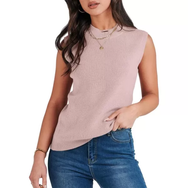 imageANRABESS Womens Mock Neck Knit Sweater Vest Casual Sleeveless Summer Trendy Ribbed Pullover Tank TopsPink