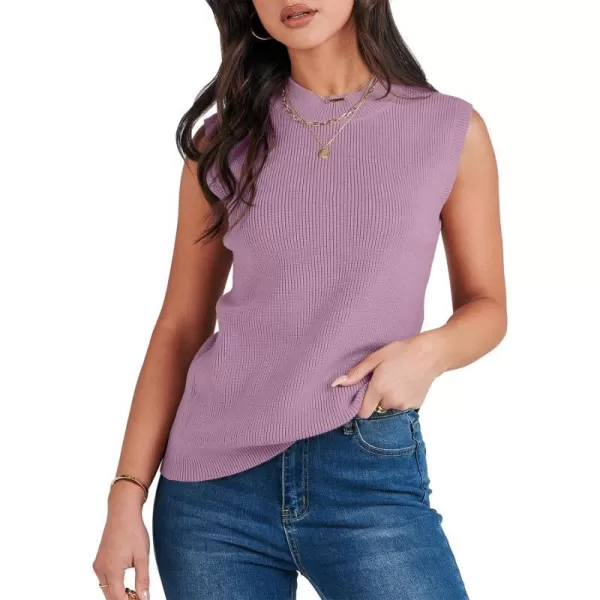 imageANRABESS Womens Mock Neck Knit Sweater Vest Casual Sleeveless Summer Trendy Ribbed Pullover Tank TopsPurple