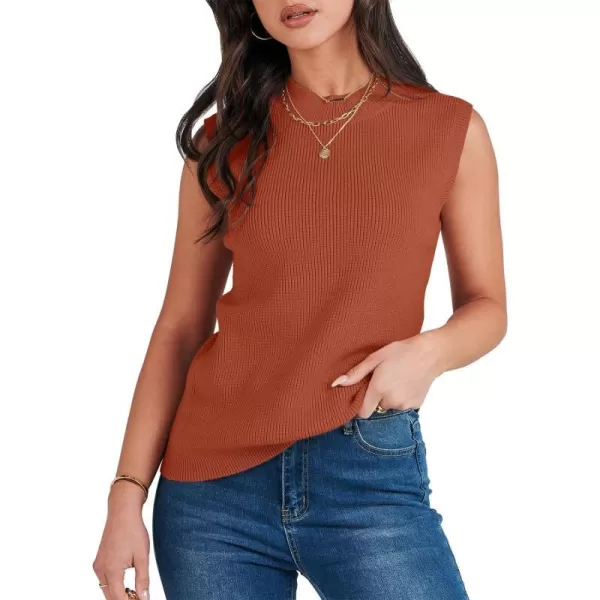 imageANRABESS Womens Mock Neck Knit Sweater Vest Casual Sleeveless Summer Trendy Ribbed Pullover Tank TopsRust