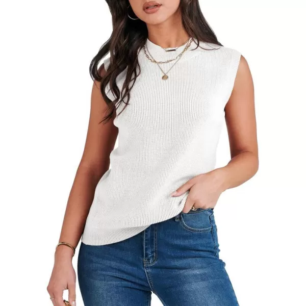 imageANRABESS Womens Mock Neck Knit Sweater Vest Casual Sleeveless Summer Trendy Ribbed Pullover Tank TopsWhite