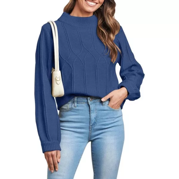 imageANRABESS Womens Mock Neck Long Sleeve Casual Loose Cable Knit Fall Cropped Pullover Sweater JumperBlue