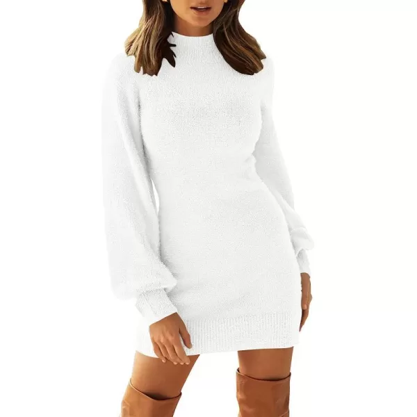 imageANRABESS Womens Mock Neck Ribbed Long Sleeve Bodycon Pullover Cute Mini Sweater DressWhite