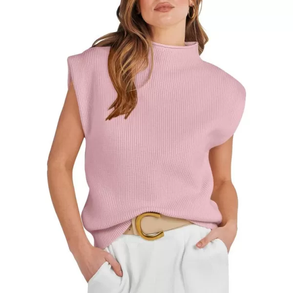 imageANRABESS Womens Mock Neck Sleeveless Sweater Vest Casual Cap Sleeve Knit Pullover Tank Tops 2024 Spring Summer ClothesLight Pink
