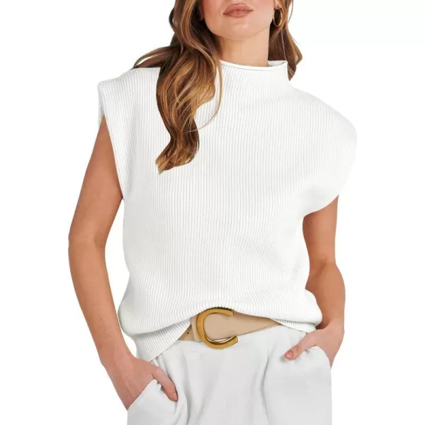 imageANRABESS Womens Mock Neck Sleeveless Sweater Vest Casual Cap Sleeve Knit Pullover Tank Tops 2024 Spring Summer ClothesWhite
