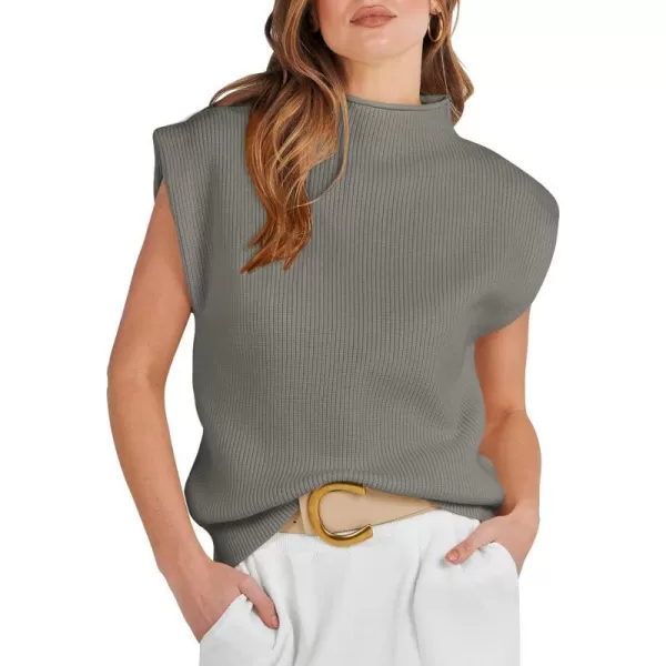 imageANRABESS Womens Mock Neck Sleeveless Sweater Vest Casual Solid Cap Sleeve Knit Pullover Tank Tops 2024 Spring ClothesArmy Green