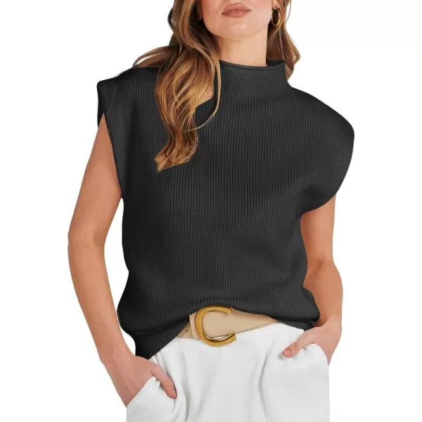 imageANRABESS Womens Mock Neck Sleeveless Sweater Vest Casual Solid Cap Sleeve Knit Pullover Tank Tops 2024 Spring ClothesBlack