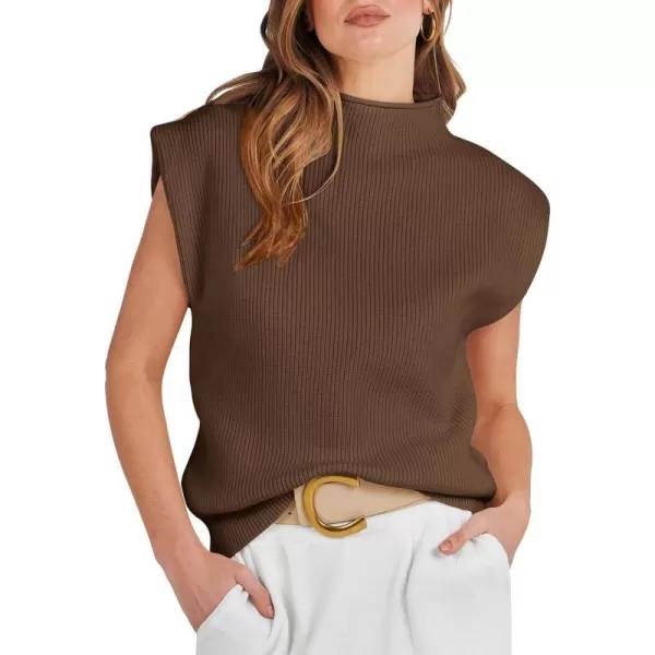 imageANRABESS Womens Mock Neck Sleeveless Sweater Vest Casual Solid Cap Sleeve Knit Pullover Tank Tops 2024 Spring ClothesBrown