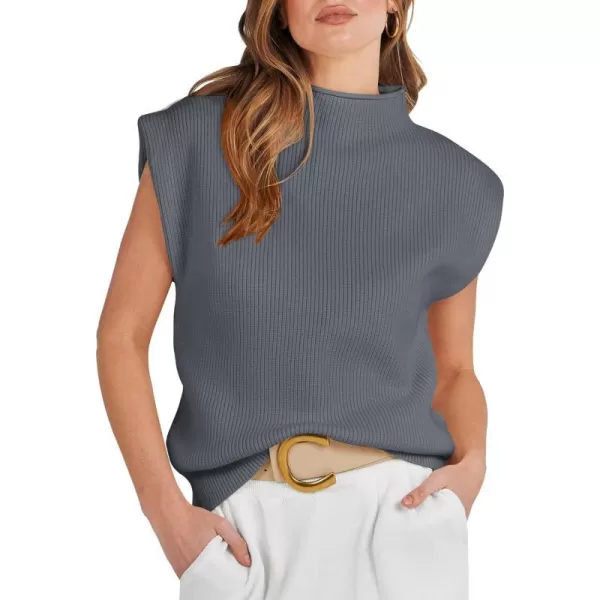 imageANRABESS Womens Mock Neck Sleeveless Sweater Vest Casual Solid Cap Sleeve Knit Pullover Tank Tops 2024 Spring ClothesDeepgrey