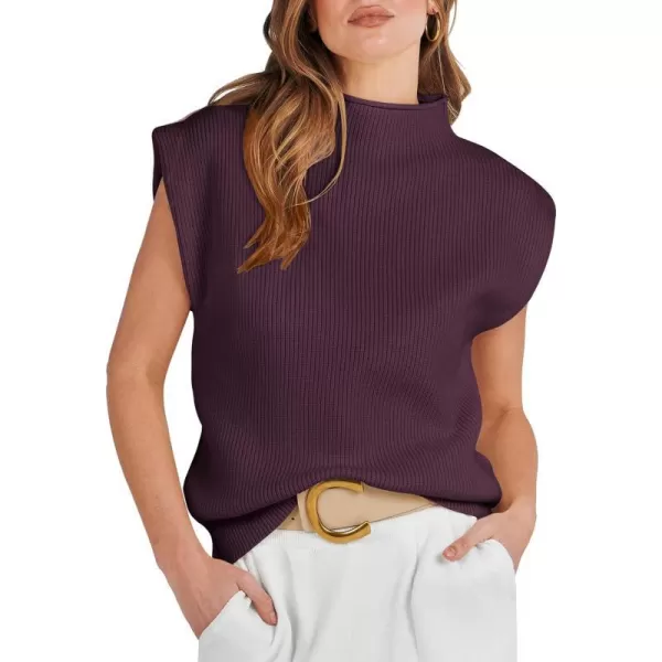 imageANRABESS Womens Mock Neck Sleeveless Sweater Vest Casual Solid Cap Sleeve Knit Pullover Tank Tops 2024 Spring ClothesDeeppurple