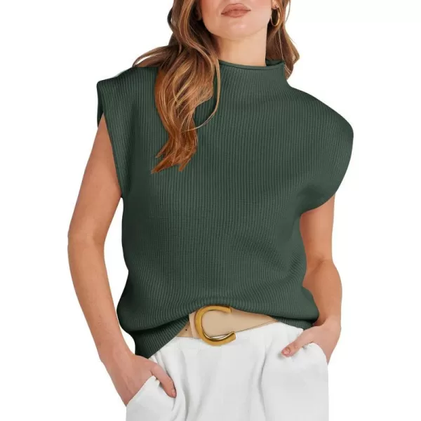 imageANRABESS Womens Mock Neck Sleeveless Sweater Vest Casual Solid Cap Sleeve Knit Pullover Tank Tops 2024 Spring ClothesGreen