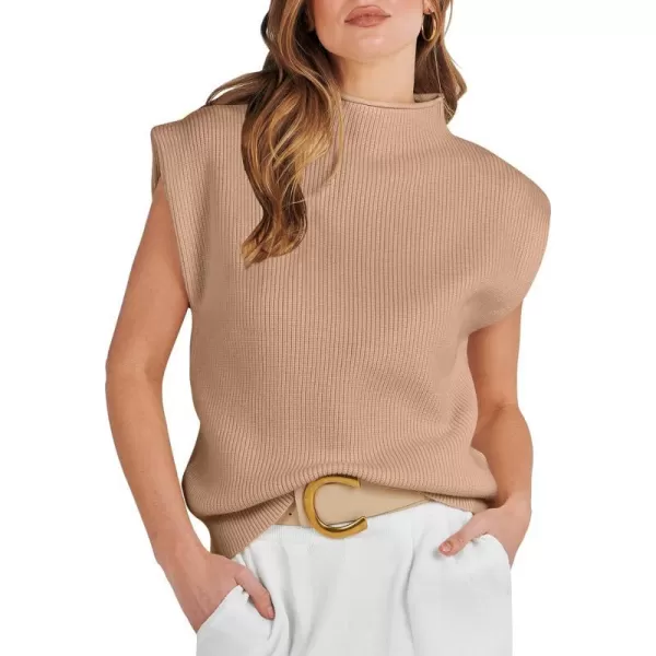 imageANRABESS Womens Mock Neck Sleeveless Sweater Vest Casual Solid Cap Sleeve Knit Pullover Tank Tops 2024 Spring ClothesKhaki