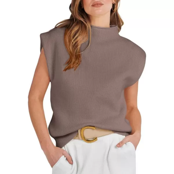 imageANRABESS Womens Mock Neck Sleeveless Sweater Vest Casual Solid Cap Sleeve Knit Pullover Tank Tops 2024 Spring ClothesLightbrown