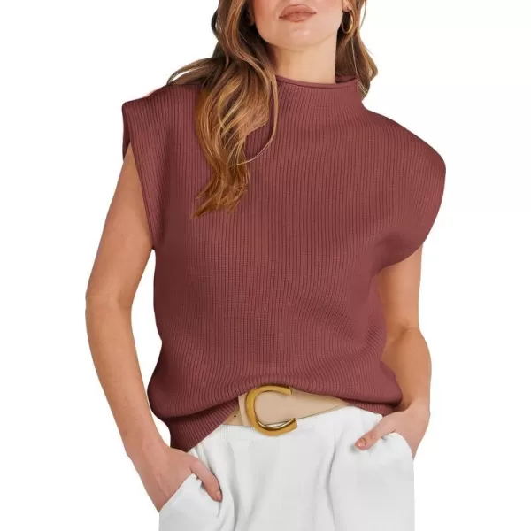 imageANRABESS Womens Mock Neck Sleeveless Sweater Vest Casual Solid Cap Sleeve Knit Pullover Tank Tops 2024 Spring ClothesMaroon