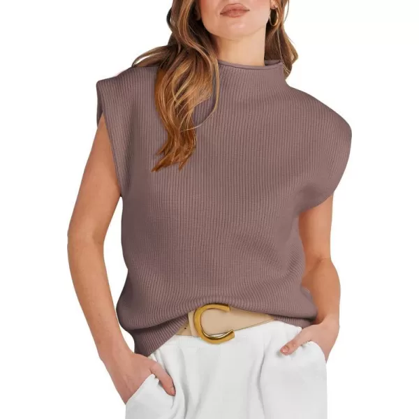 imageANRABESS Womens Mock Neck Sleeveless Sweater Vest Casual Solid Cap Sleeve Knit Pullover Tank Tops 2024 Spring ClothesNutmeg
