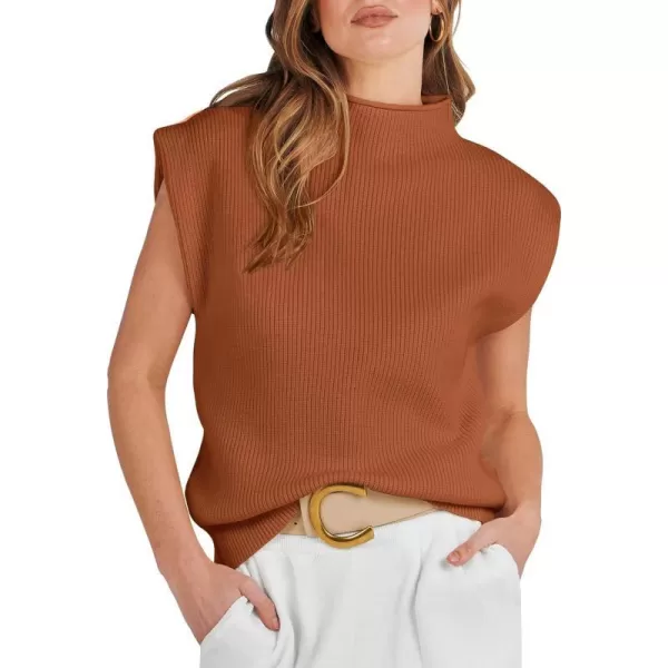 imageANRABESS Womens Mock Neck Sleeveless Sweater Vest Casual Solid Cap Sleeve Knit Pullover Tank Tops 2024 Spring ClothesRust