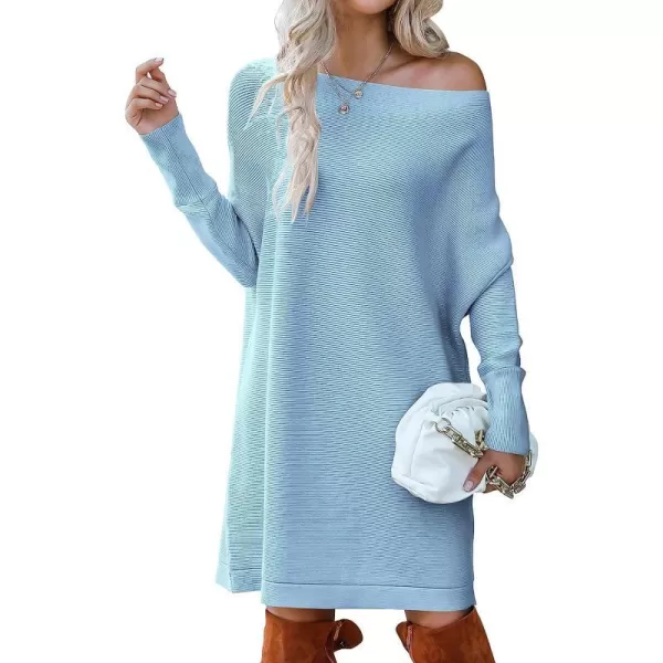 imageANRABESS Womens Off Shoulder Boat Neck Long Batwing Sleeve Casual Loose Oversized Pullover Tunic SweatersBlue