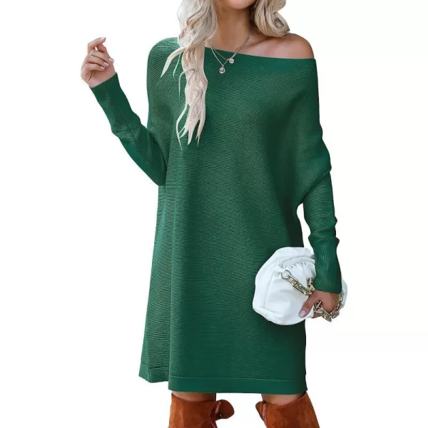 imageANRABESS Womens Off Shoulder Boat Neck Long Batwing Sleeve Casual Loose Oversized Pullover Tunic SweatersDark Green