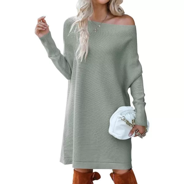 imageANRABESS Womens Off Shoulder Boat Neck Long Batwing Sleeve Casual Loose Oversized Pullover Tunic SweatersGray