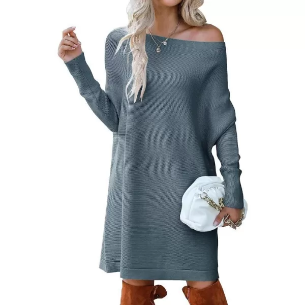 imageANRABESS Womens Off Shoulder Boat Neck Long Batwing Sleeve Casual Loose Oversized Pullover Tunic SweatersTeal
