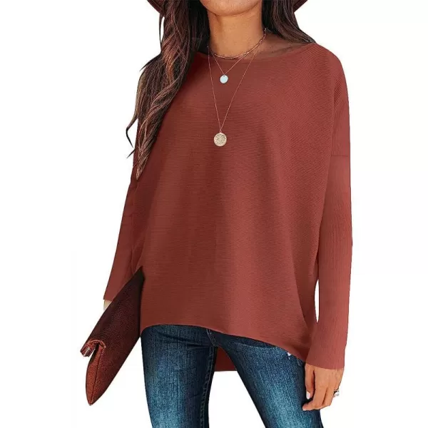 imageANRABESS Womens Off Shoulder Long Batwing Sleeve Oversized Pullover High Low Dolman Sweater Knit Loose Jumper Tunics Tops01 Rust