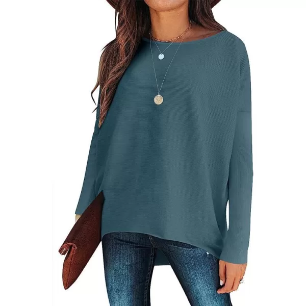 imageANRABESS Womens Off Shoulder Long Batwing Sleeve Oversized Pullover High Low Dolman Sweater Knit Loose Jumper Tunics Tops02 Blue