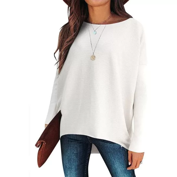 imageANRABESS Womens Off Shoulder Long Batwing Sleeve Oversized Pullover High Low Dolman Sweater Knit Loose Jumper Tunics Tops02 White