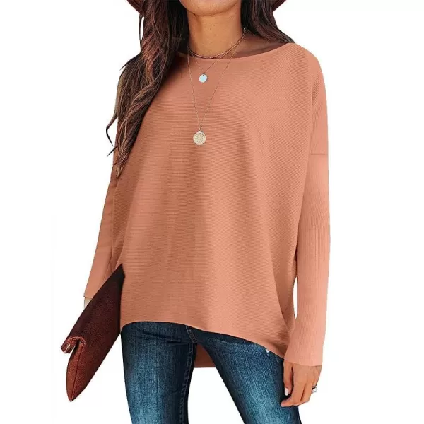 imageANRABESS Womens Off Shoulder Long Batwing Sleeve Oversized Pullover High Low Dolman Sweater Knit Loose Jumper Tunics Tops09 Carmine